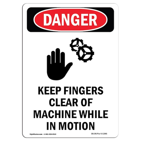 OSHA Danger Sign, Keep Fingers Clear, 14in X 10in Aluminum, 10" W, 14" L, Portrait